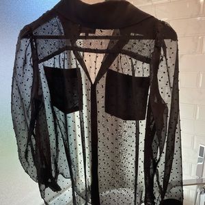 7 For All Mankind Sheer Blouse, black, size XS